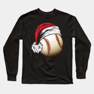 Christmas Baseball Ball With Santa Hat Funny Sport X-mas graphic Long Sleeve T-Shirt